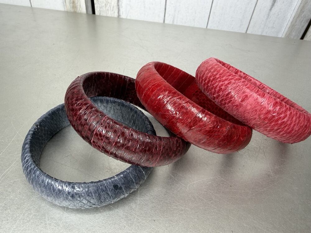 Vintage Snakeskin Bangle Bracelet Reptile Set Of 4 Red Purple 80s